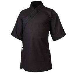 Leinen (Mittel) Kung Fu & Tai Chi Shirt Diagonaler Kragen Kurzarm - Taiji Anzug Dunkelblau 185 von wu designs