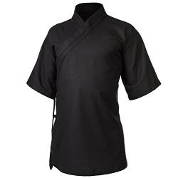 Leinen (Mittel) Kung Fu & Tai Chi Shirt Diagonaler Kragen Kurzarm - Taiji Anzug Schwarz 185 von wu designs