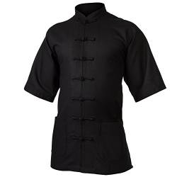Leinen (Mittel) Kung Fu & Tai Chi Shirt Stehkragen Kurzarm - Taiji Anzug Schwarz 175 von wu designs