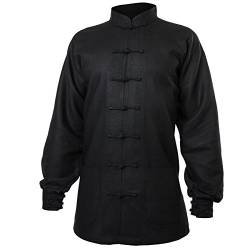 Leinen (Schwer) Kung Fu & Tai Chi Shirt Stehkragen Manschetten - Taiji Anzug Schwarz 175 von wu designs