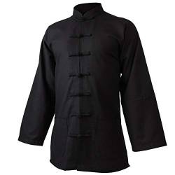 wu designs Leinen (Mittel) Kung Fu & Tai Chi Shirt Stehkragen Langarm - Taiji Anzug Dunkelblau 175 von wu designs