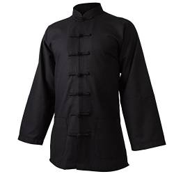 wu designs Leinen (Mittel) Kung Fu & Tai Chi Shirt Stehkragen Langarm - Taiji Anzug Schwarz 175 von wu designs