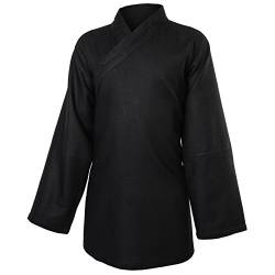 wu designs Leinen (Schwer) Kung Fu & Tai Chi Shirt Diagonaler Kragen Langarm - Taiji Anzug Schwarz 185 von wu designs