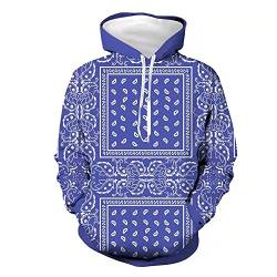 wuchun Kapuzenpullover mit Bandana-Print, Langarm, Kapuzen-Sweatshirt, Blau, Lila, Grün, Schwarz, Rot, Bandana-Grafik, Pullover für Männer und Frauen von wuchun