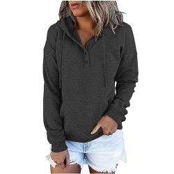 Kapuzenpullover Damen Sweatshirt Mit Kapuze Langarm Oberteil Einfarbiges Sweatshirt Mit Knöpfen Und Taschen Oversize Pullover Für Damen Hoodie Herbst Winter Sweatshirt Oberteil Pulli Große Größen von wuitopue