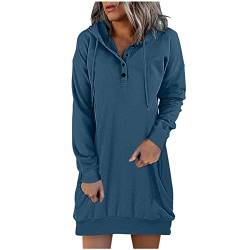 wuitopue Damen Hoodie Kleid Pullover Langarm Sweatshirts Kapuzenpullover Lange Sweatshirt Tops Casual Täglich Herbst/Winter Pulli Kleid Mini Kleider Sweatkleid Longpullover mit Taschen von wuitopue