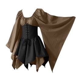 wuitopue Damen Mittelalter Kleid mit Trompetenärmel Gothic Retro Kleid Renaissance Cosplay Kostüm Fasching Karneval Party Halloween Kostüm Gothic Kleider Partykleider Für Damen von wuitopue