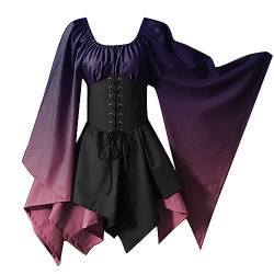 wuitopue Damen Mittelalter Kleid mit Trompetenärmel Gothic Retro Kleid Renaissance Cosplay Kostüm Fasching Karneval Party Halloween Kostüm Gothic Kleider Partykleider Für Damen von wuitopue