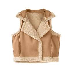 wuitopue Damenmantel Herbst und Winter Plüsch gespleißt Jacke Weste Damen Ärmellose Soft Fleece-Weste Jacke Klassischer Passform Damen Weste Fleece Outdoor Weste mit Stehkragen/Kapuze von wuitopue