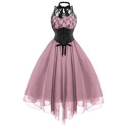 wuitopue Gothic Kleidung Damen Steampunk Rockabilly Kleider Ärmellos A-Linien-Kleid Partykleid Kostüm Spitzenkleid Mittelalter Kleidung für Halloween Karneval Party Mittelalter Kleid von wuitopue