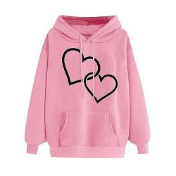 wuitopue Hoodie Damen Frühling und Herbst Langarm Rundhals Kapuzenpullover Mode Herz-Muster Druck Sweatshirt Lockere Oberteile Dünner Pullover Frauen Sweat Pullover Weich und bequem Sweatshirts von wuitopue