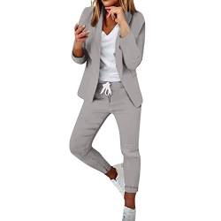 wuitopue Hosenanzug Damen Blazer 2-Teilig Set Revers Anzugjacke + Hosen Zweiteiliges Set Elegant Business Büro Casual Set Anzug Set Slim Fit Festlich Damenanzug Sportlich Hosenanzug von wuitopue