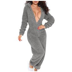 wuitopue Jumpsuit Damen Teddy Fleece Overall Einteiler Pyjama Winter Fleece Einteiler Overall Verdickter Flauschig Plüsch-Pyjama Schlafanzug Homewear Warm Loungewear Frauen Sleepwear von wuitopue