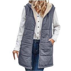 wuitopue Lang Weste Damen Daunenweste mit Kapuze Warm Longweste Ärmellose Steppweste Leicht Winterweste Mit Fleece gefüttert Lange Weste Baumwolljacke Outdoor Winterweste Puffer Jacke von wuitopue