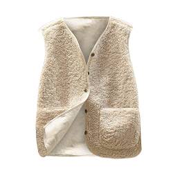 wuitopue Teddy Fleece Weste Damen Herbst Winter Warm Ärmellos Westen Casual Bequem Einfarbig Revers Plüsch Weste Kurz Reißverschluss Jacke Lose Jacke Fleeceweste Plüschweste Outwear Westen von wuitopue