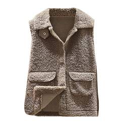 wuitopue Teddy Fleece Weste Damen Herbst Winter Warm Ärmellos Westen Casual Bequem Einfarbig Revers Plüsch Weste Kurz Reißverschluss Jacke Lose Jacke Fleeceweste Plüschweste Outwear Westen von wuitopue