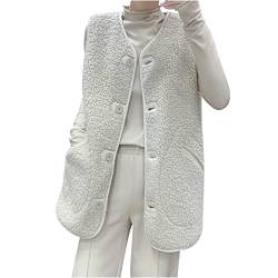 wuitopue Teddy Fleece Weste Damen Herbst Winter Warm Ärmellos Westen Casual Bequem Einfarbig Revers Plüsch Weste Kurz Reißverschluss Jacke Lose Jacke Fleeceweste Plüschweste Outwear Westen von wuitopue