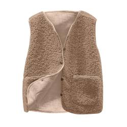 wuitopue Teddy Fleece Weste Damen Herbst Winter Warm Ärmellos Westen Casual Bequem V-Ausschnitt/Revers Plüsch Weste Mit Knöpfen Damenweste Fleeceweste Plüschweste Herbstmantel Outwear Westen von wuitopue