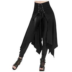 Damen Steampunk Gothic Rock Schnürrock Retro Viktorianisch Punk Rüschenrock Renaissance Piratenrock Vintage Lang von xHxttL