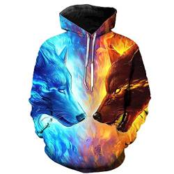 xasdvb 3D Wolf Hoodies Männer Hooded Animal Wolf Bedruckte Hoodie Sweatshirts Trainingsanzüge Herren / Damen Jacken Funny Hoody-W08_5XL von xasdvb