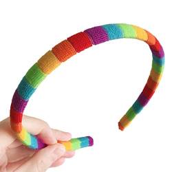 Frauen Herbst Waschen Gesicht Plüsch Stirnband Regenbogen Gestreiften Elastische Styling Haar Hoop Frauen Haarband von xbiez