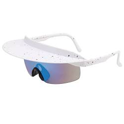 xbiez Sonnenbrille mit winddichter Sonnenbrille, Sonnenbrille, Fahrrad-Sonnenbrille, Befestigung an der Sonnenbrille, Weißer Rahmen, blaue Folie von xbiez