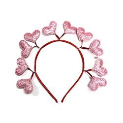 xbiez Valentinstag-Paar-Haarband mit glänzenden Pailletten, Lametta-Herz, Stirnbänder, Karneval, Pailletten, Haarreif, Herz-Stirnband für Mädchen, Valentinstag, Herz-Stirnband von xbiez