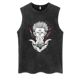 Anime Jujutsu Kaisener Tank Top Gojo Satoru Retro Gewaschene Weste Hip Hop Streetwear Ryomen Sukuna Ärmellose Gewaschene T-Shirts von xhomeshop