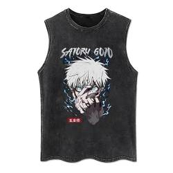 Anime Jujutsu Kaisener Tank Top Gojo Satoru Retro Gewaschene Weste Hip Hop Streetwear Ryomen Sukuna Ärmellose Gewaschene T-Shirts von xhomeshop