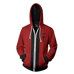 Herren Damen Elric Edward Cosplay Reißverschluss Kapuzenpulli Mustang Roy Elric Alphonse Bedruckter Hoodie Jacke Streetwear Kapuzenpullover Sweatshirt Paar Hoodie von xhomeshop