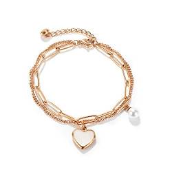 xiangyangyang Doppellagiges Perlenarmband Aus Titanstahl, Liebesschmuck Für Damen,Roségold von xiangyangyang