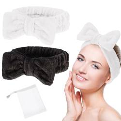 2 Stück Haarband Kosmetik mit Seifenbeutel,Make Up Elastisch Stirnband,Schleife Haarbänder,Schönheits Haarband für Skincare Beauty Masken,Yoga (Schwarz + Weiß) von xiaowanwan