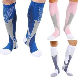 3 Paar Kompressionsstrümpfe für Herren Damen, 20-30 mmHg Compression Socks, Bequem und atmungsaktiv, Strümpfe gegen Thrombose und Krampfadern, perfekt für Flug Sport Reisen Medi Fitness. von xinshibao