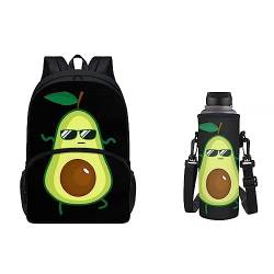 xixirimido 2-in-1 Kinder Schulrucksack Set Wasserflasche Tragetasche für Jungen Mädchen, Lustiger Avocado, Einheitsgröße, Lässiger Tagesrucksack von xixirimido