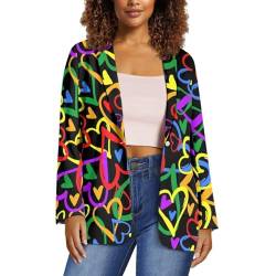 xixirimido Damen Blazer mit Taschen Ein Knopf Langarm Regular Fit Büro Arbeitsjacke Küsten, Regenbogenherz, XXXL von xixirimido