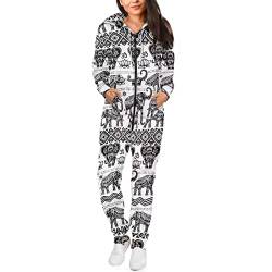 xixirimido Damen Herren Pyjama Einteiler Langarm Kapuze Jumpsuit Einteiler, elefant, L von xixirimido