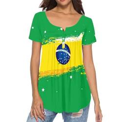 xixirimido Damen Sommer Tunika Top Kurzarm Verstecken Bauch Lose Button Down Blusen, Flagge Brasiliens, Small von xixirimido