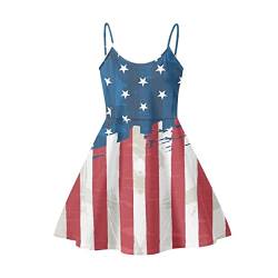 xixirimido Damen Sommerkleider Ärmellos U-Ausschnitt Casual Lose Midi Sommerkleid Übergröße XS-5XL, US-Flagge, X-Small von xixirimido