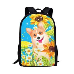 xixirimido Kinder-Schultasche, Schultertasche, Büchertasche, Rucksack für Jungen und Mädchen, Corgi Dog Sunflower, Einheitsgröße, Lässiger Tagesrucksack von xixirimido