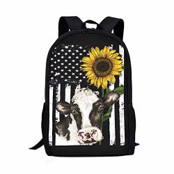 xixirimido Kinder Schultasche 43,2 cm Rucksack für Jungen Mädchen Schulter Büchertasche Rucksack, Sonnenblumenkuh, Einheitsgröße, Lässiger Tagesrucksack von xixirimido