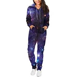 xixirimido Unisex Pyjama Damen Herren Bodys Nachtwäsche Einteiler Hoodie Jumpsuit, Starry Sky, M von xixirimido