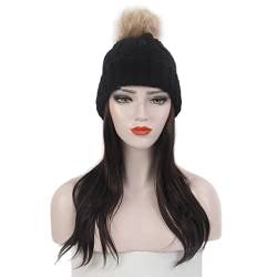 n/a Mode-Damen-Haar-Hut-Schwarz-Strickmütze-Perücke-langer gerader schwarzer Perücke-Hut-stilvolle Persönlichkeit von xnvdojt