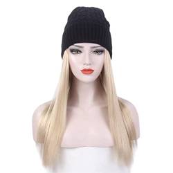 n/a Modische europäische und amerikanische Damen-Haar-Hut-lange gerade blonde Perücke und Hut-schwarze Strickmütze-Perücke von xnvdojt