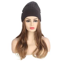 n/a Strickmütze Perücke Mode europäischen und amerikanischen Damen Haarhut lange lockige braune Perücke Hut von xnvdojt