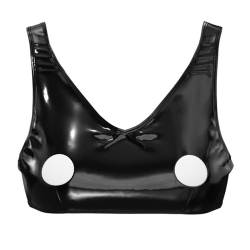 Damen Sexy Leder-BH, heiße Brustwarze freigelegt, glänzendes PVC-Leder, glänzendes formendes Latex-Tanktop, Schwarz, XX-Large von xokesy