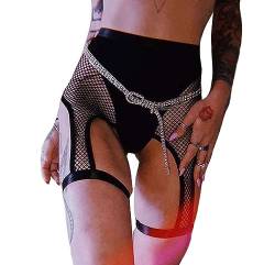 xperry Damen Rave Fischnetz-Shorts, hohe Taille, Biker-Shorts, Strumpfgürtel, für Musik-Festivals, Events, Schwarz, Large von xperry