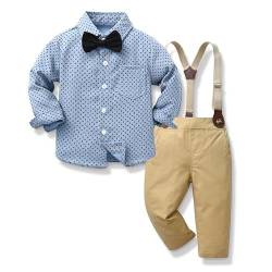 xuntao Baby Jungen Bekleidungssets Hemd mit Fliege + Hosenträger Hosen Strampler Anzug Party Outfit Gentleman Kleidung Sets Blau 6-9 Monate(90CM) von xuntao