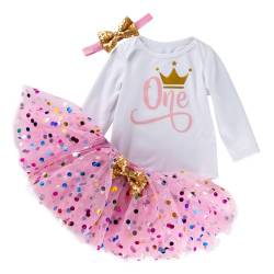 xuntao Baby Mädchen 1. Geburtstag Outfit Kleid Langarm Body Strampler Prinzessin Tütü Tüll Rock mit Stirnband 3tlg Fotoshooting Rosa 1 6-12 Monate von xuntao