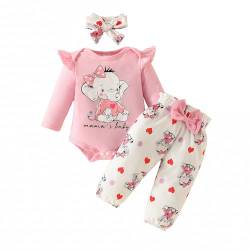 xuntao Neugeborenes Baby Mädchen Kleidung Sets lange Ärmel Tier gedruckt Strampler + Hosen 3Pcs Outfits Rosa 3-6 Monate von xuntao