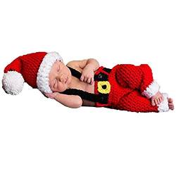 xwanli Baby Neugeborenen Fotografie Requisiten Handgemachte Häkeln Strickmütze Overalls Latzhose Weihnachten Weihnachtsmann Rot Outfit Kostüm von xwanli